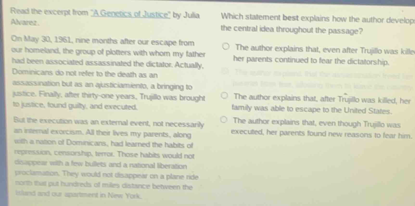 read the excerpt from \a genetics of justice\ by julia alvarez. on may …