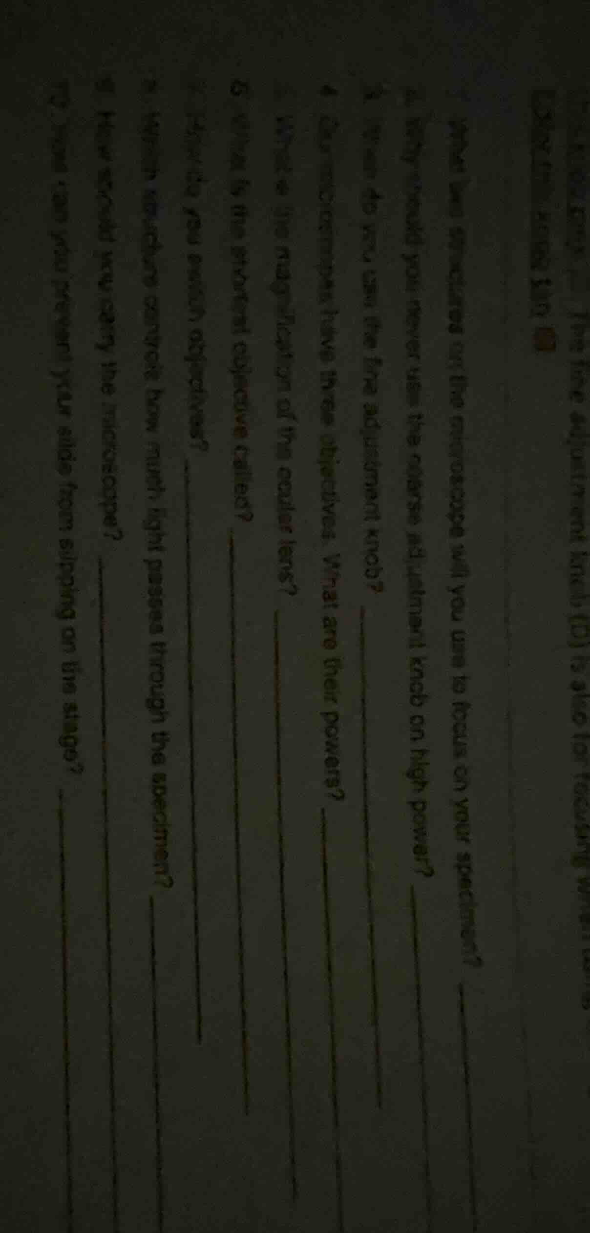 1. what lens structure will you use to focus on your specimen? 2. why s…