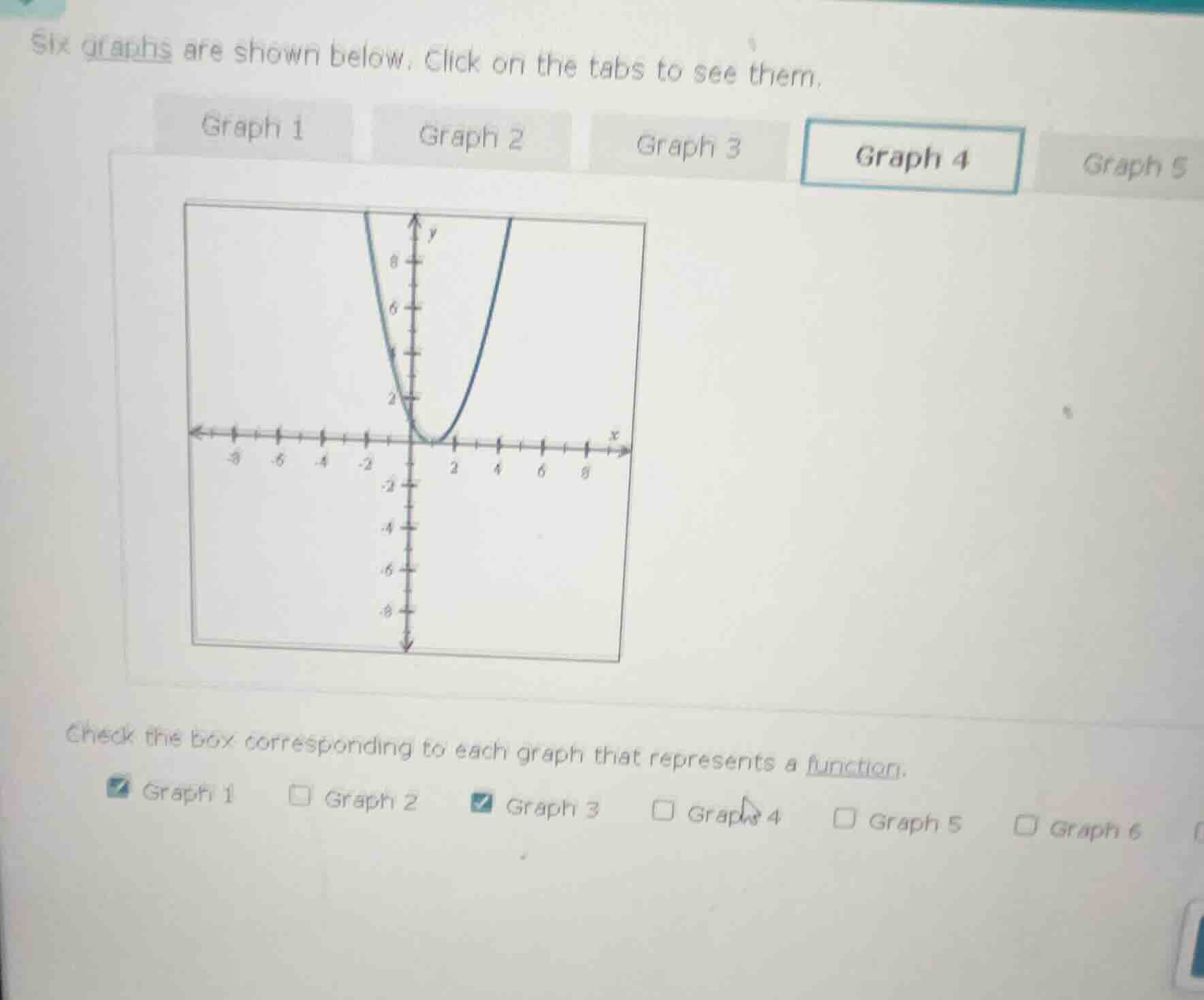 six graphs are shown below. click on the tabs to see them. graph 1 grap…
