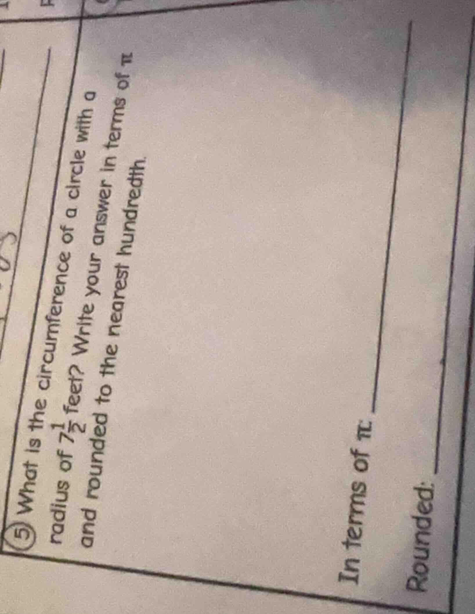 ⑤ what is the circumference of a circle with a radius of 7\\frac{1}{2} …