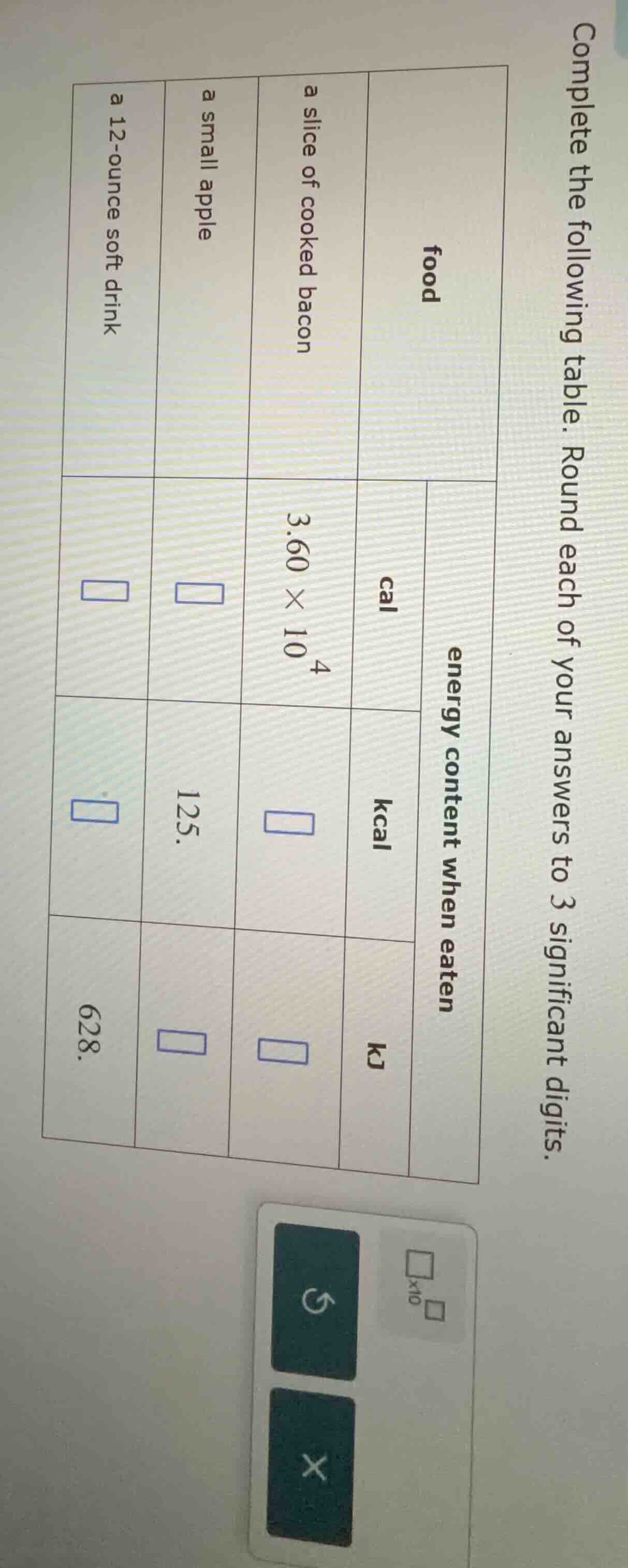 complete the following table. round each of your answers to 3 significa…