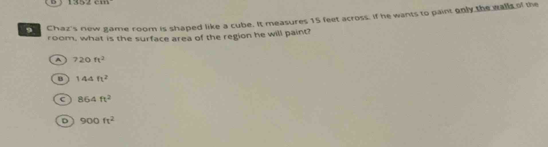 chazs new game room is shaped like a cube. it measures 15 feet across. …