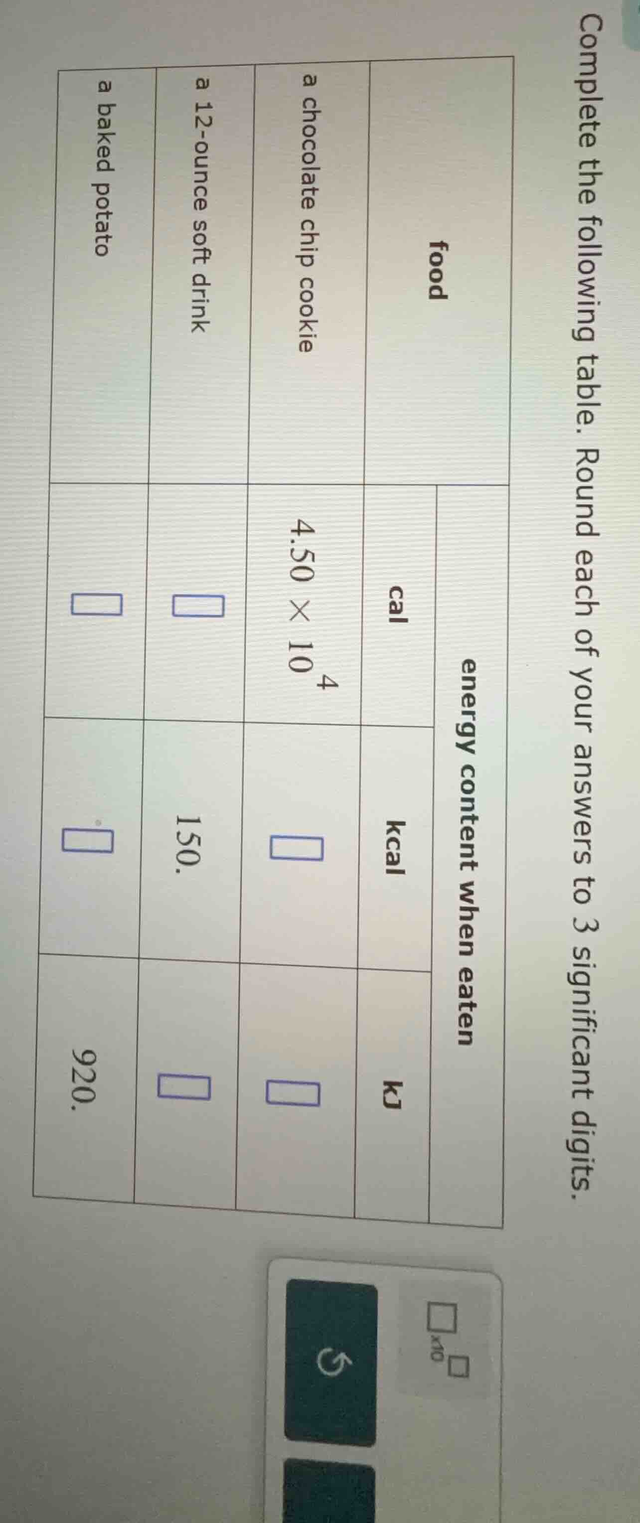 complete the following table. round each of your answers to 3 significa…