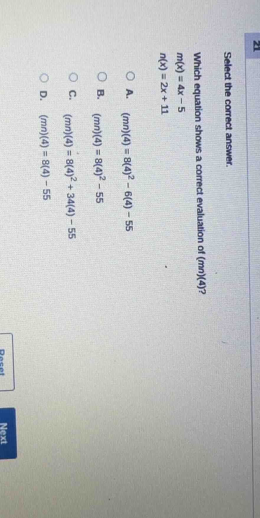 select the correct answer. which equation shows a correct evaluation of…
