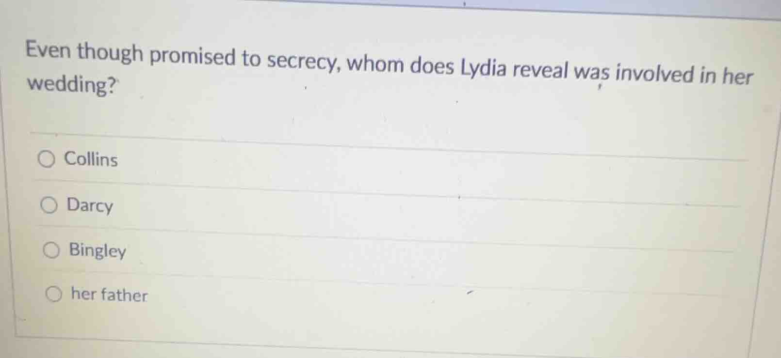 even though promised to secrecy, whom does lydia reveal was involved in…
