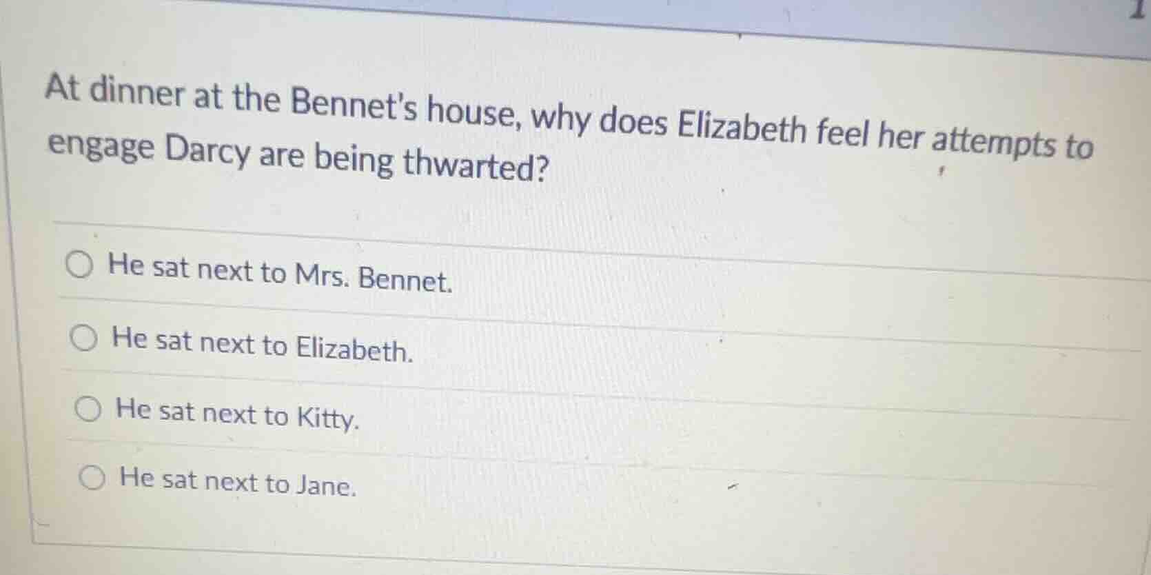 at dinner at the bennets house, why does elizabeth feel her attempts to…