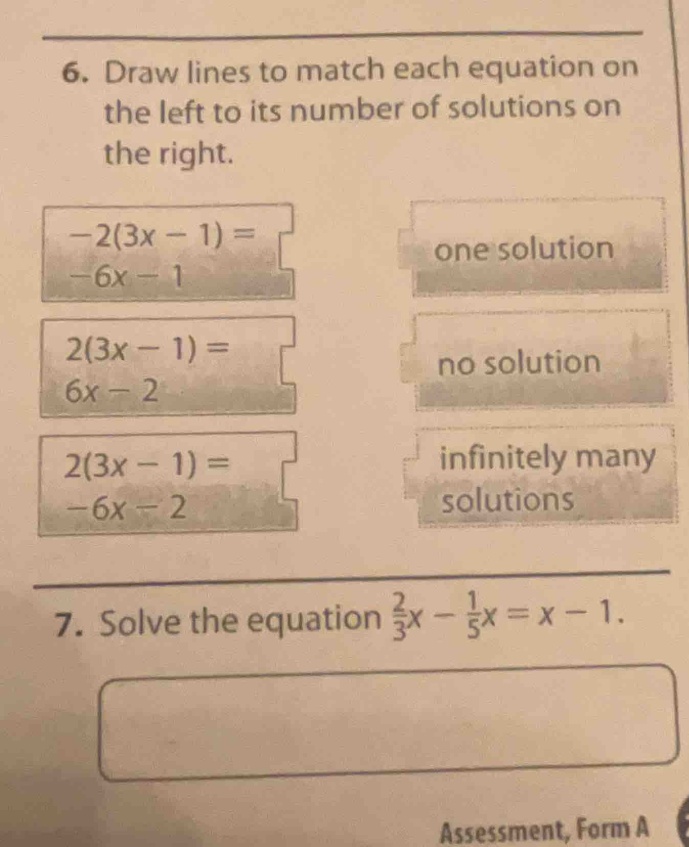 6. draw lines to match each equation on the left to its number of solut…