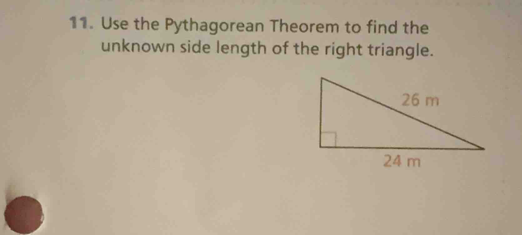 11. use the pythagorean theorem to find the unknown side length of the …