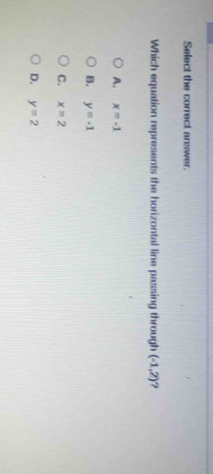 select the correct answer. which equation represents the horizontal lin…