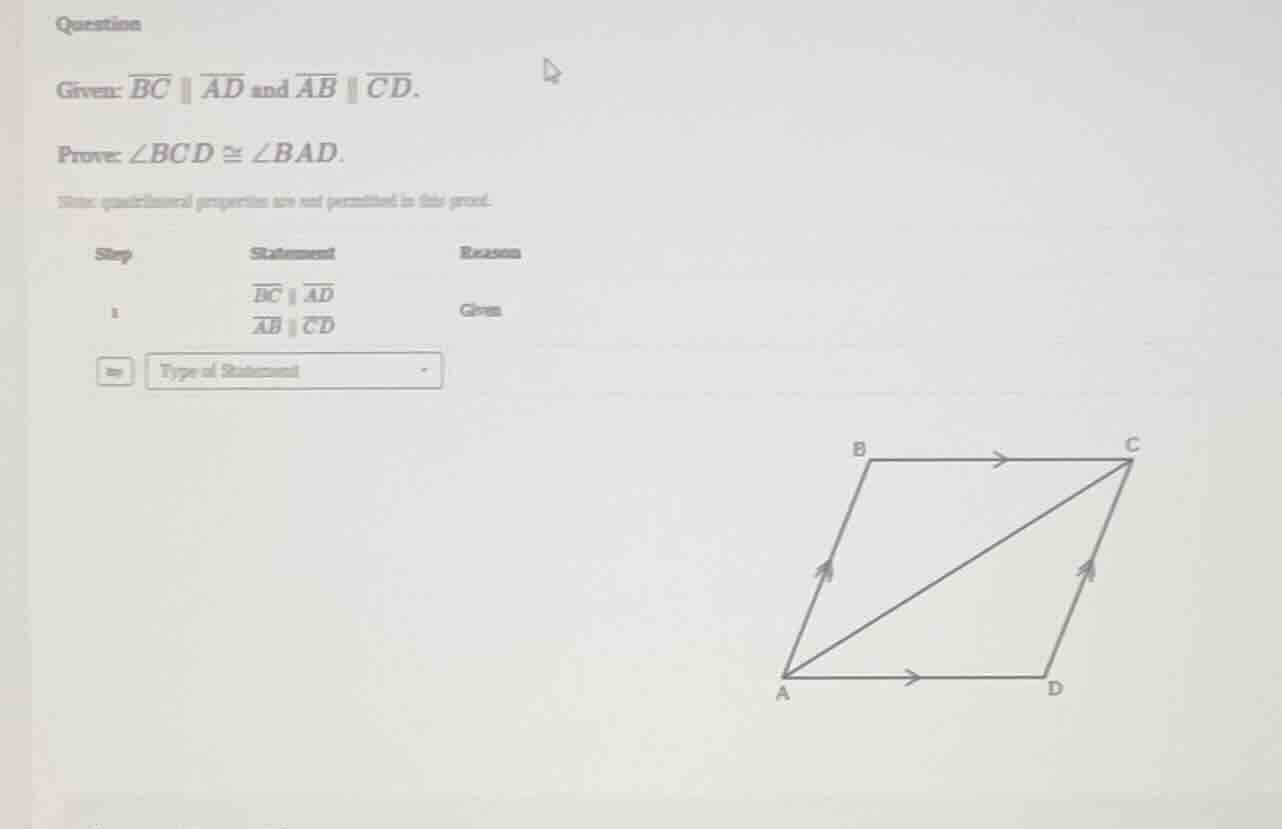 question given: $overline{bc} \\parallel \\overline{ad}$ and $overline{…