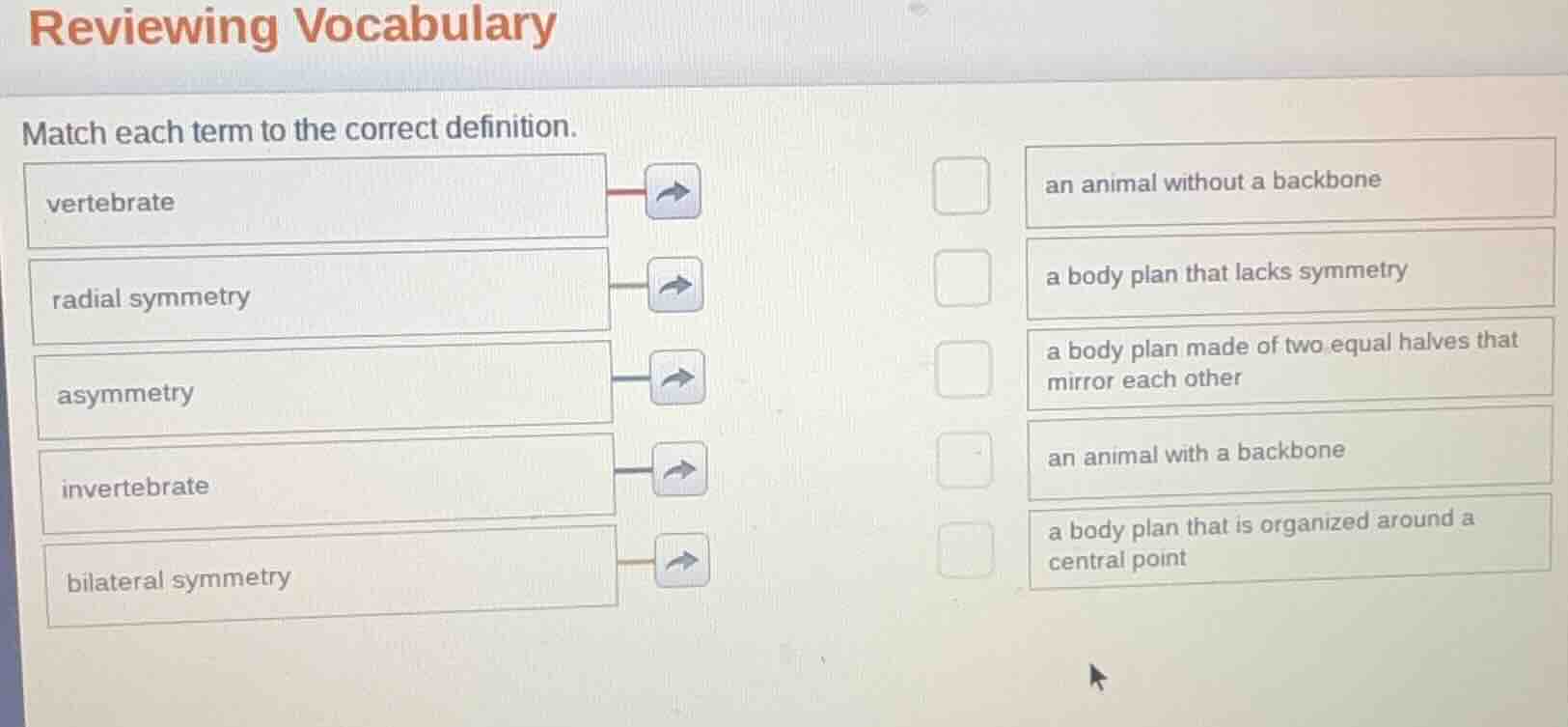 reviewing vocabulary match each term to the correct definition. vertebr…