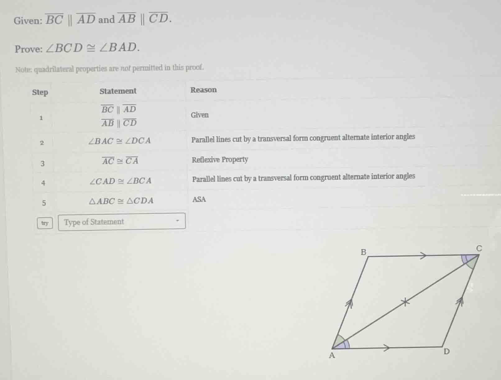 given: \\(\\overline{bc} \\parallel \\overline{ad}\\) and \\(\\overline…