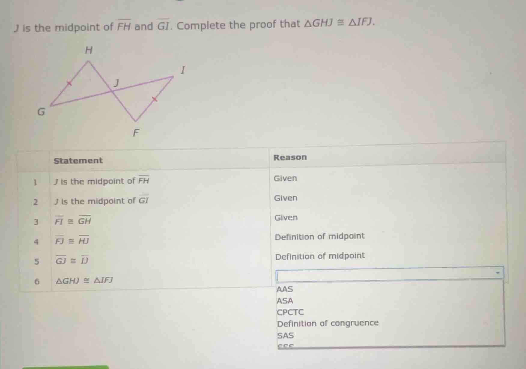j is the midpoint of \\(\\overline{fh}\\) and \\(\\overline{gi}\\). com…