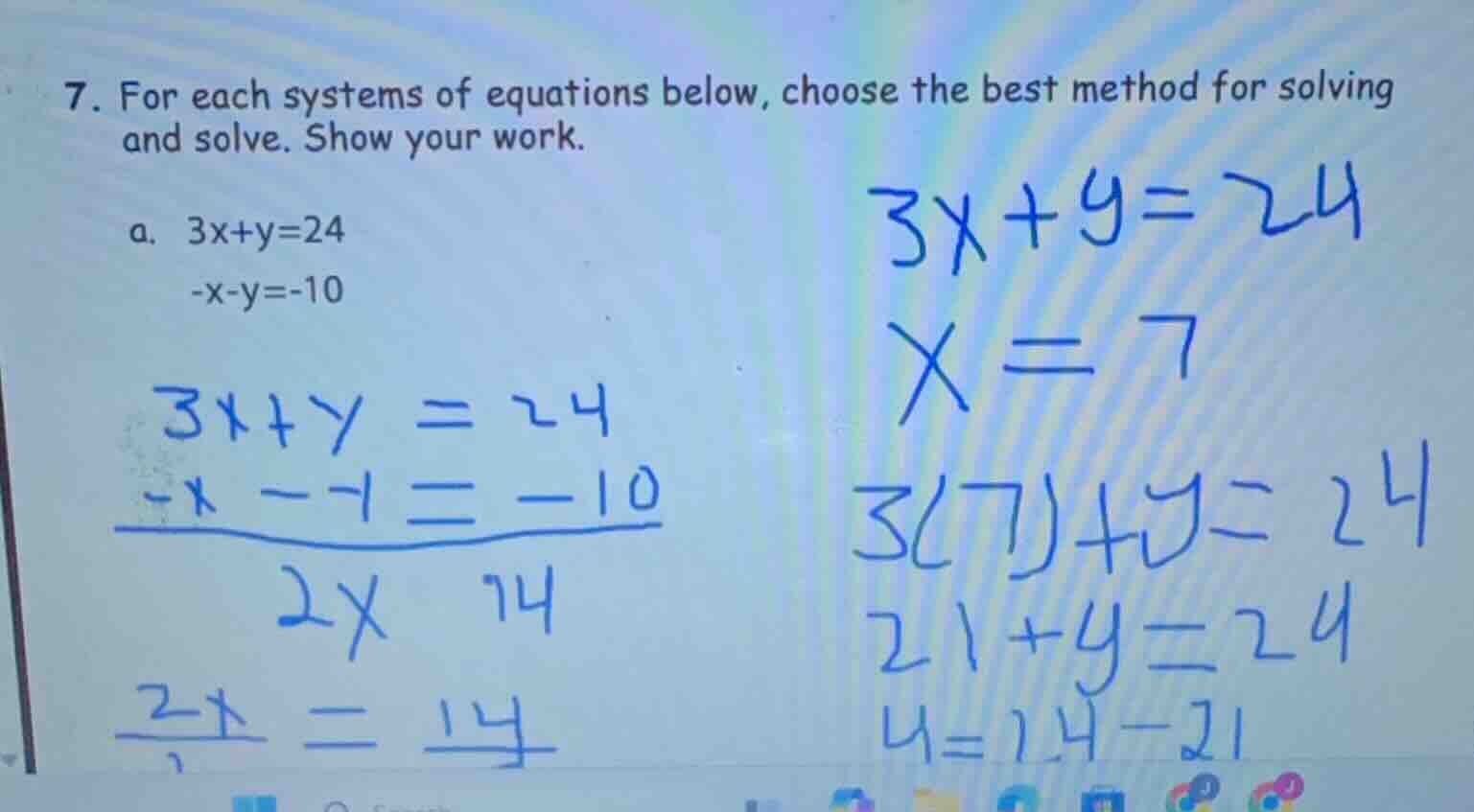 7. for each systems of equations below, choose the best method for solv…