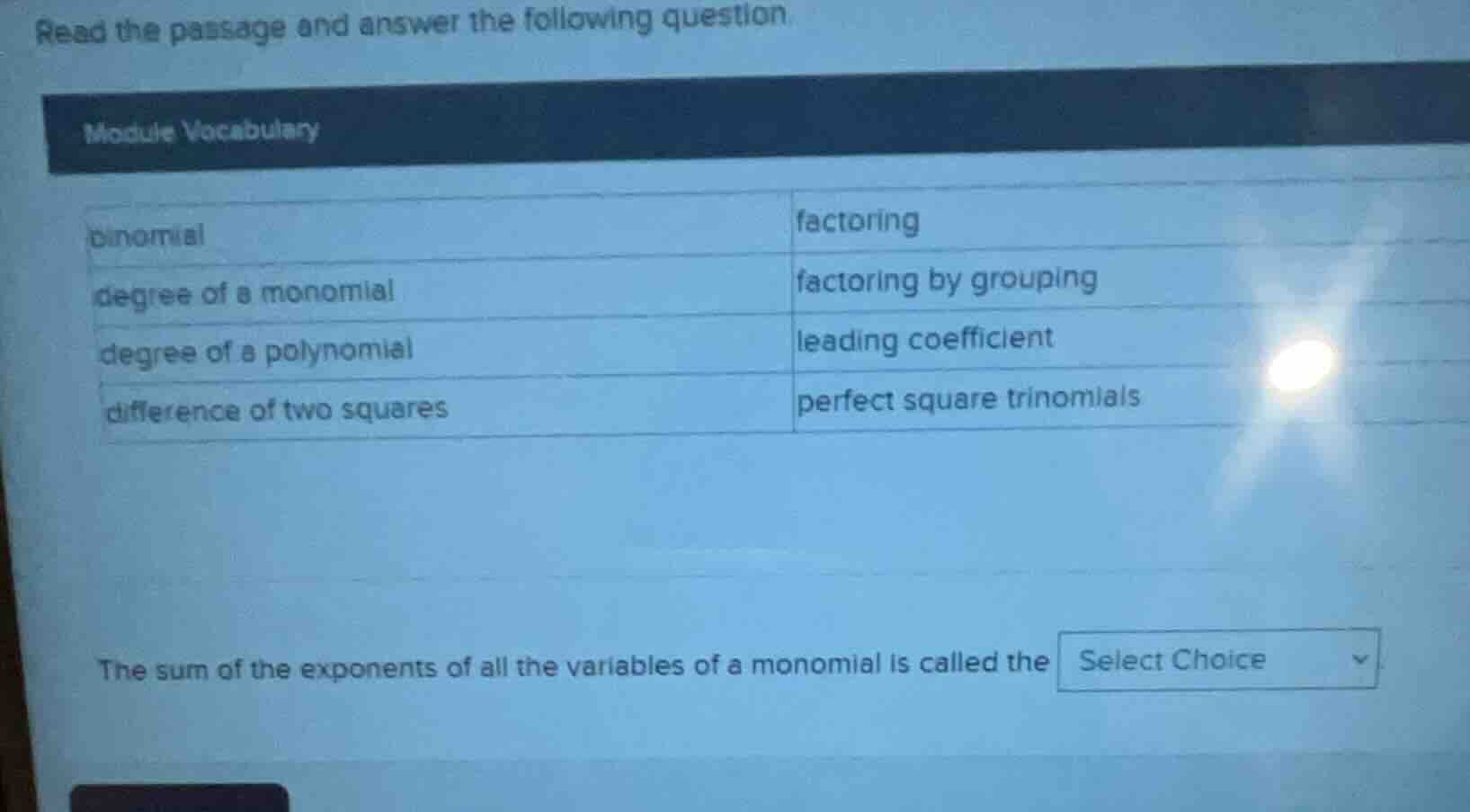 read the passage and answer the following question module vocabulary bi…
