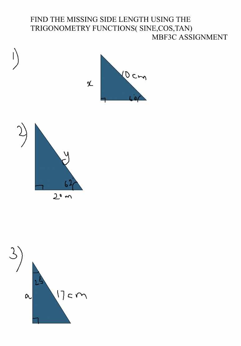 find the missing side length using the trigonometry functions( sine,cos…
