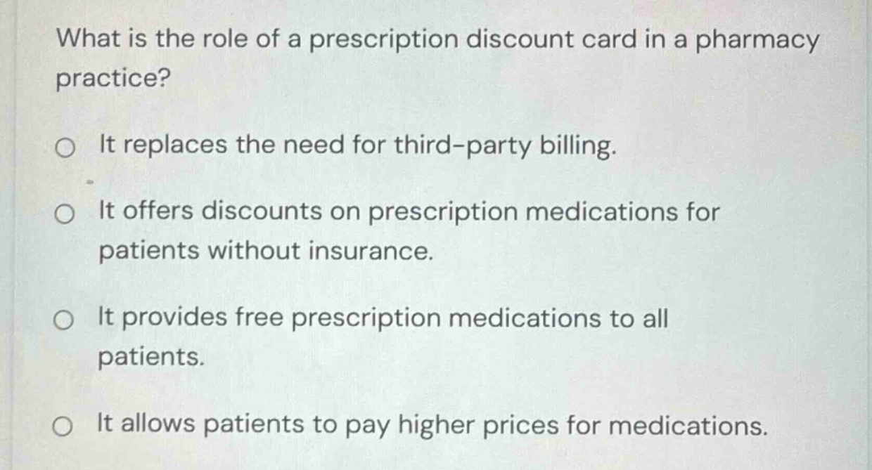 what is the role of a prescription discount card in a pharmacy practice…