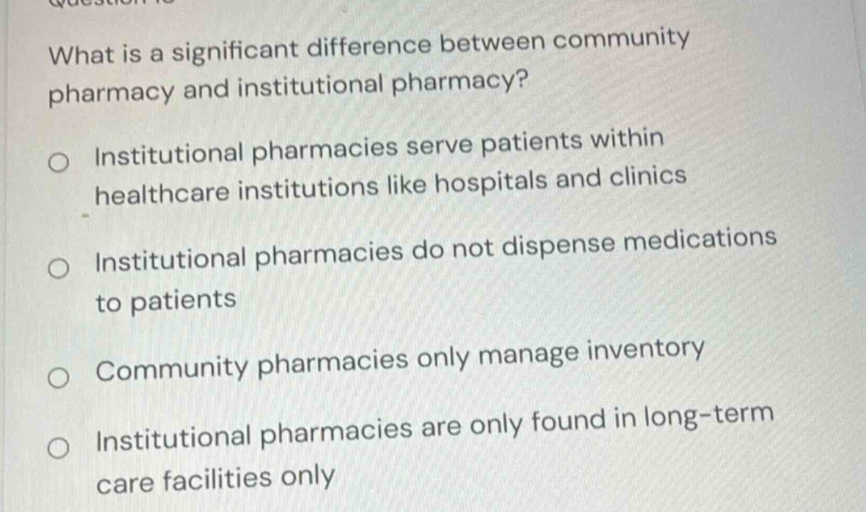 what is a significant difference between community pharmacy and institu…