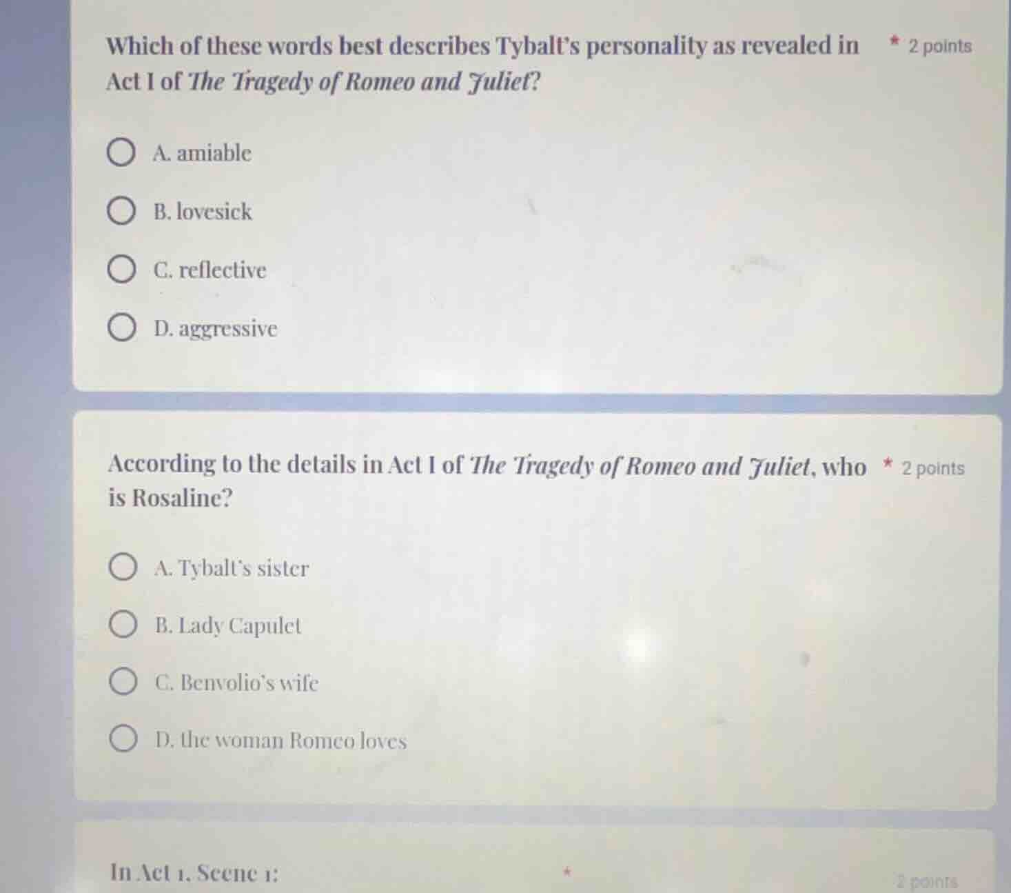 which of these words best describes tybalt’s personality as revealed in…