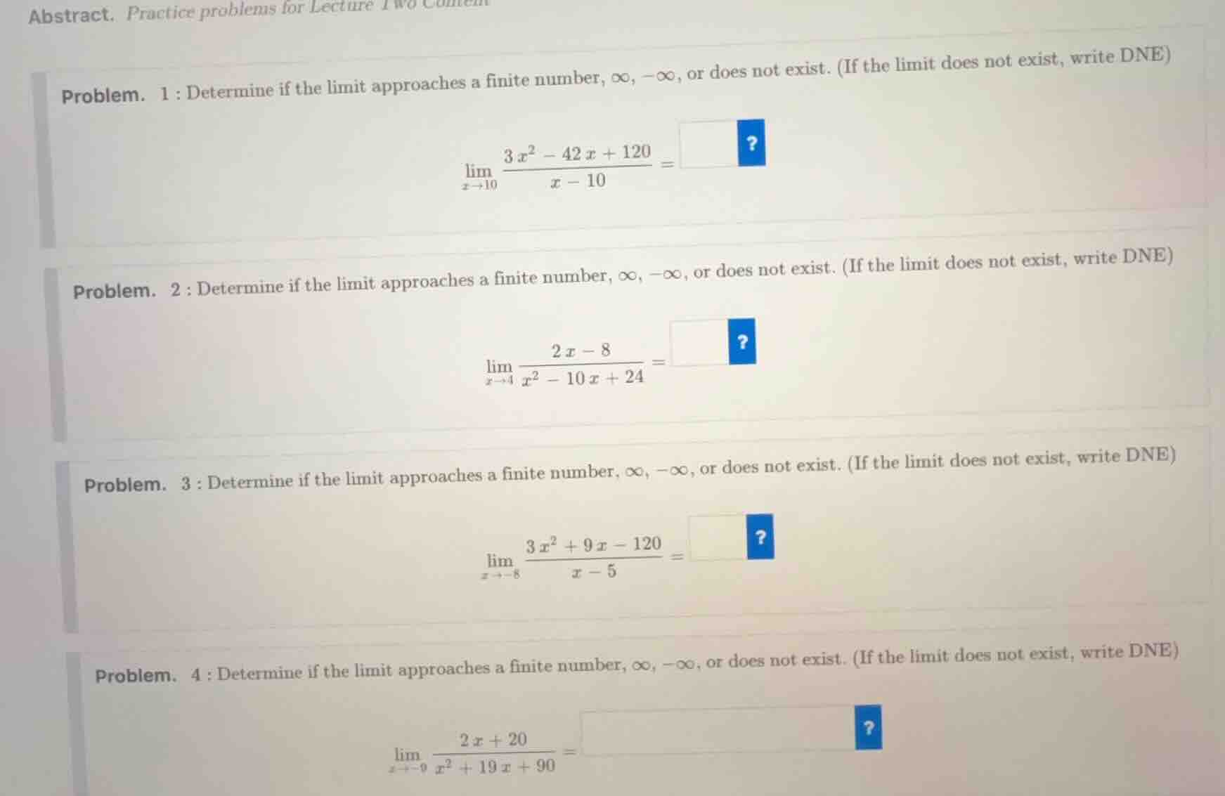 abstract. practice problems for lecture problem. 1 : determine if the l…