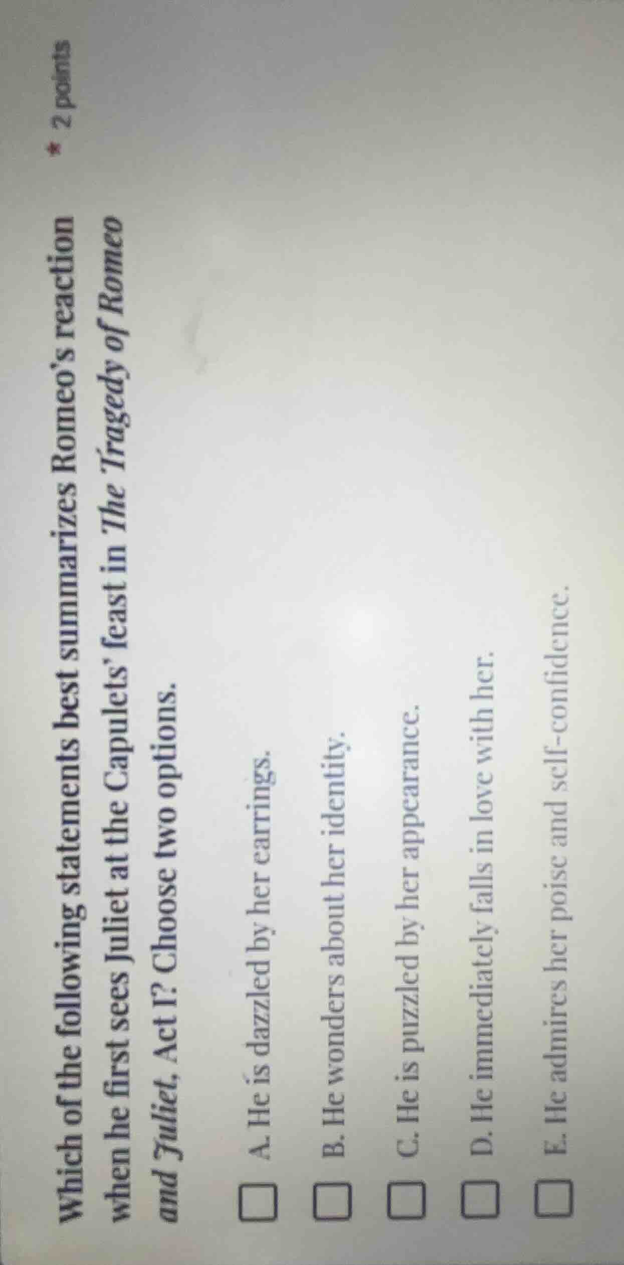which of the following statements best summarizes romeo’s reaction when…