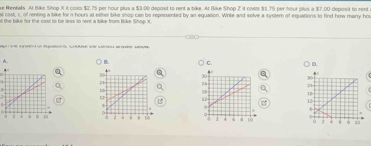 rentals at bike shop x it costs $2.75 per hour plus a $3.00 deposit to …