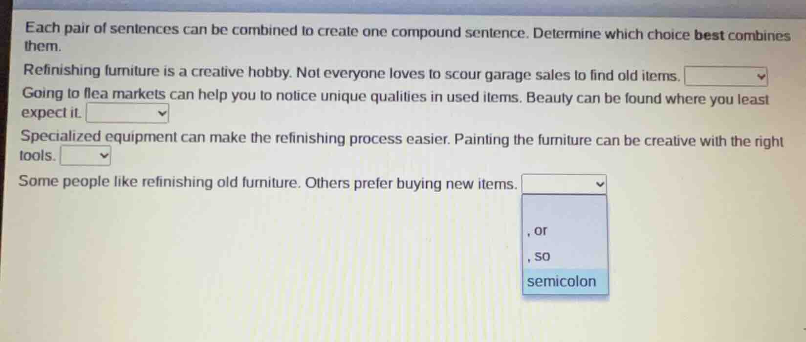 each pair of sentences can be combined to create one compound sentence.…