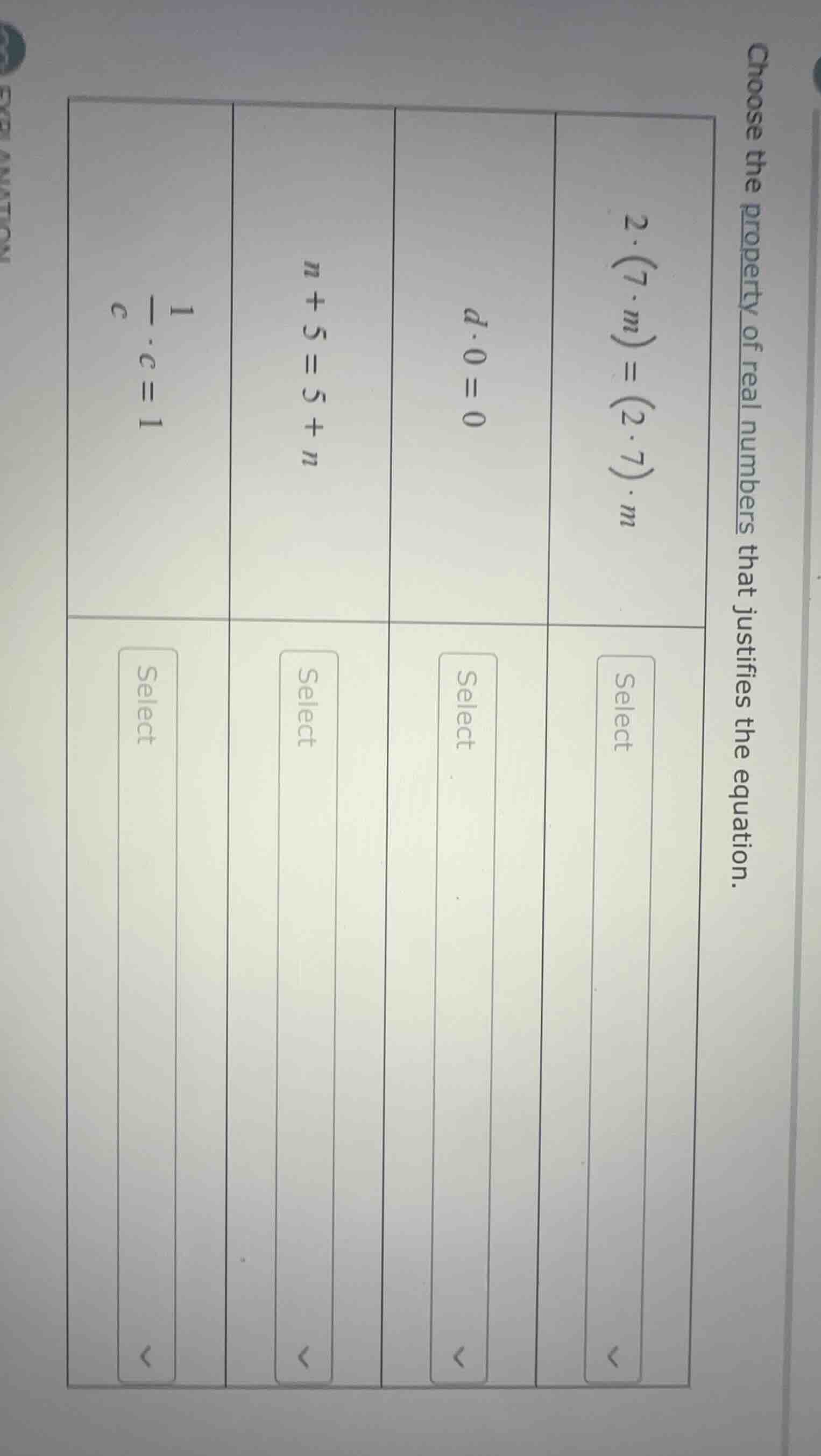 choose the property of real numbers that justifies the equation. 2·(7·m…