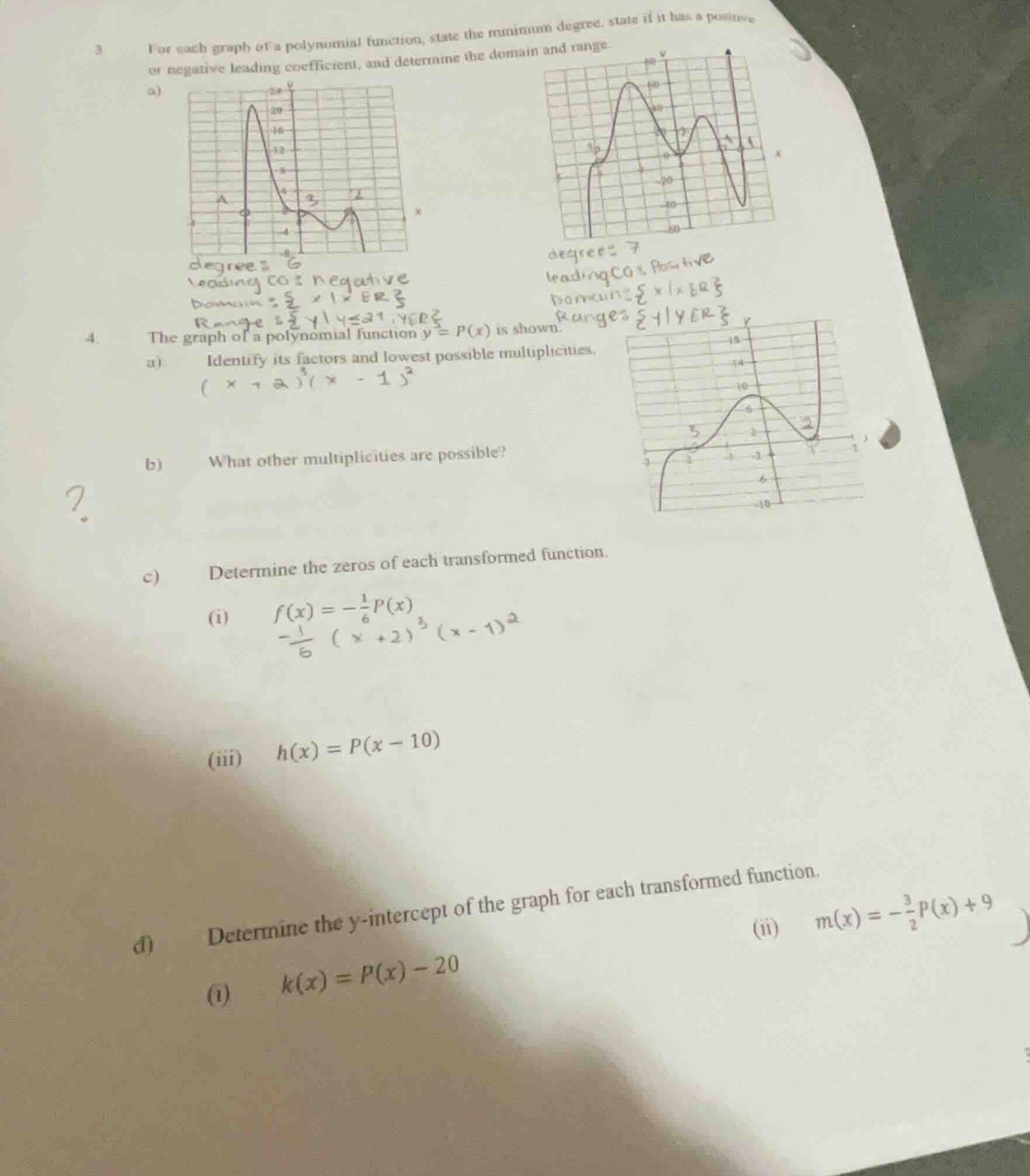 3 for each graph of a polynomial function, state the minimum degree, st…