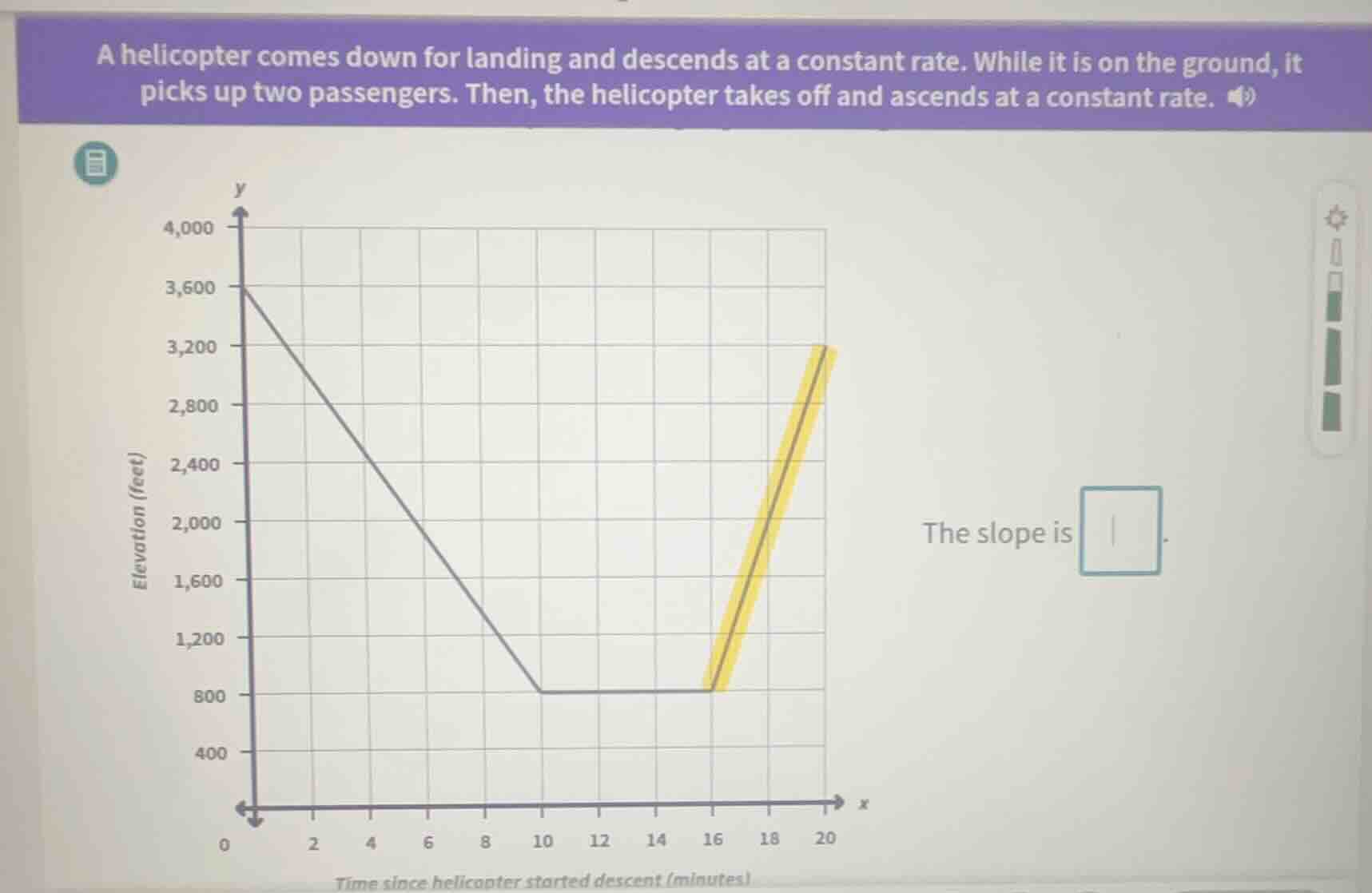 a helicopter comes down for landing and descends at a constant rate. wh…