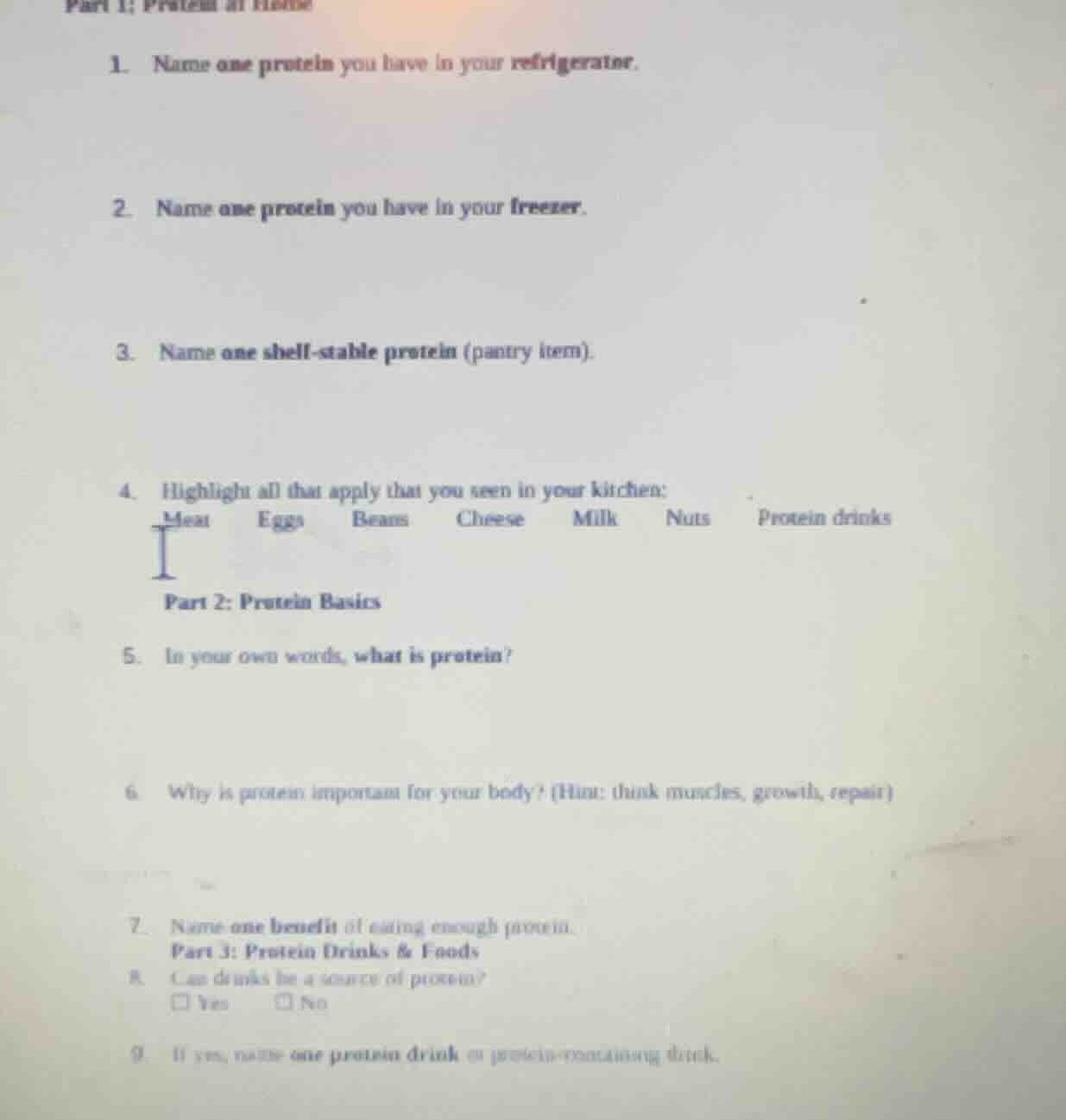 part 1: protein at home 1. name one protein you have in your refrigerat…