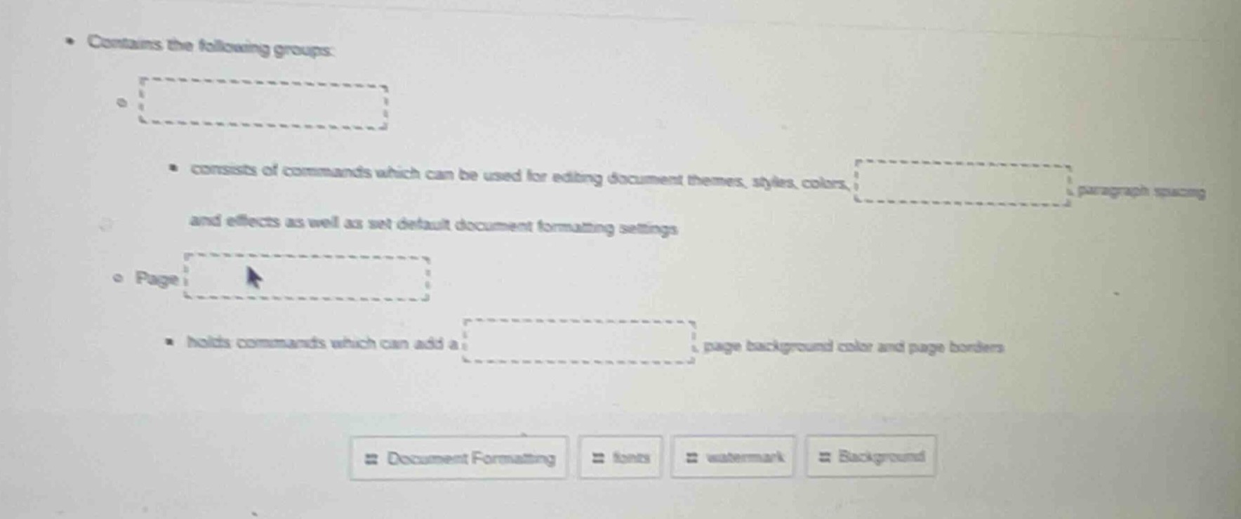 • contains the following groups: - dashed box with a circle • consists …