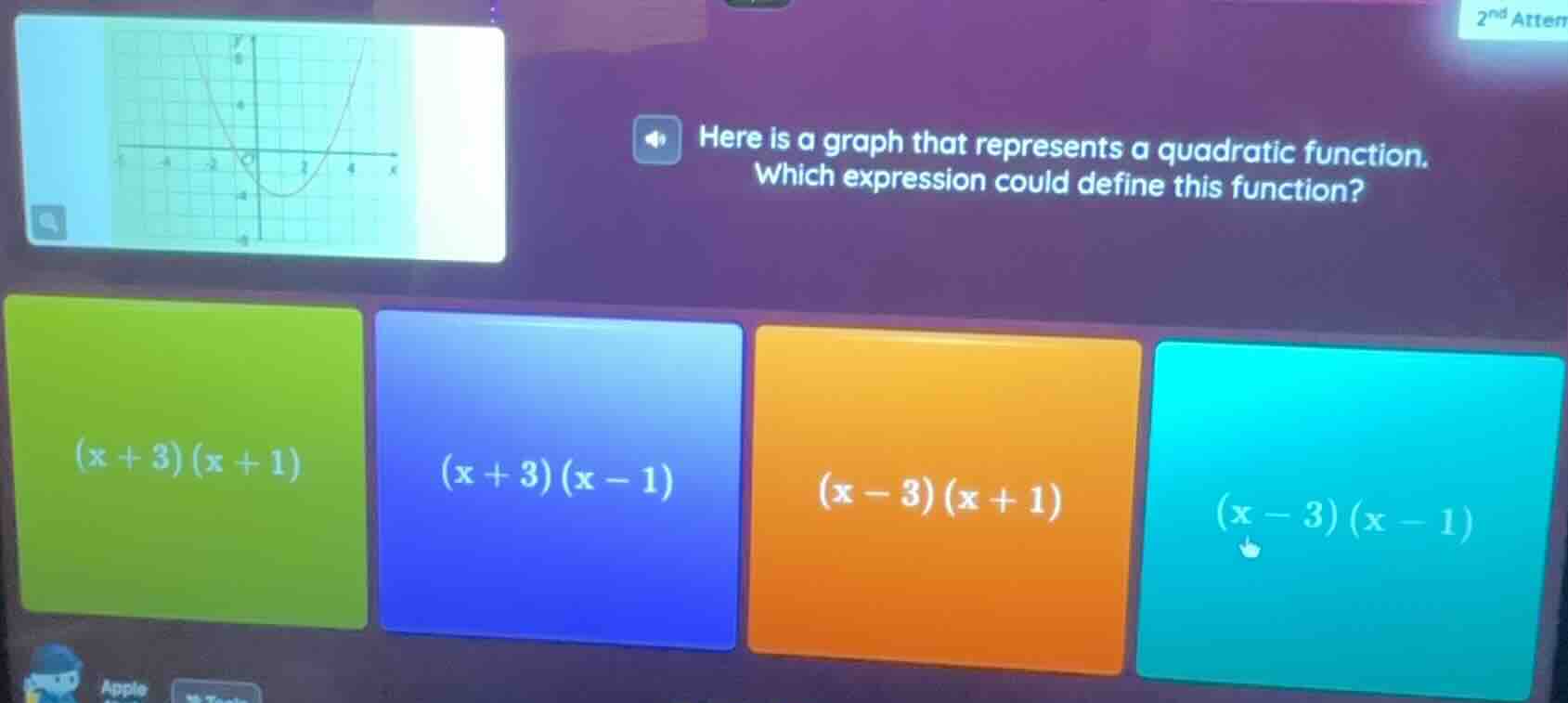 here is a graph that represents a quadratic function. which expression …