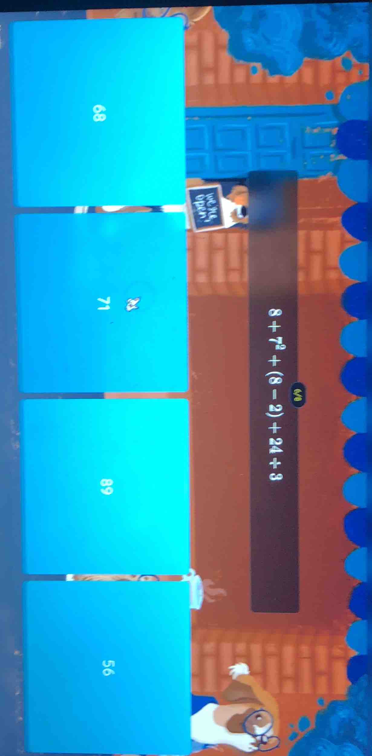 8 + 7² + (8 - 2) + 24 ÷ 3 选项：68、71、89、56