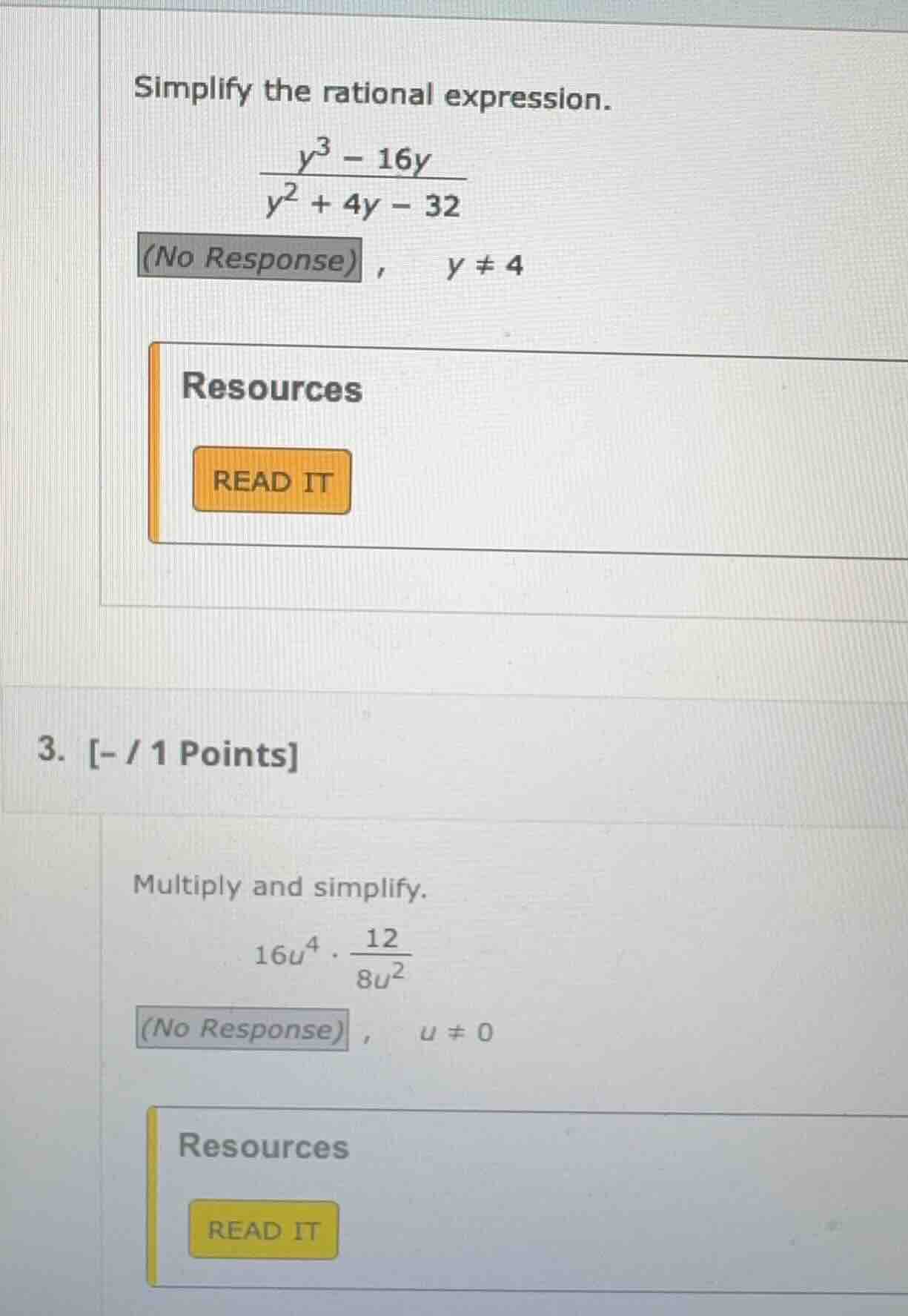 simplify the rational expression. \\(\\frac{y^3 - 16y}{y^2 + 4y - 32}\\…