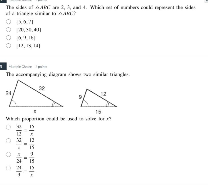 the sides of $\\triangle abc$ are 2, 3, and 4. which set of numbers cou…