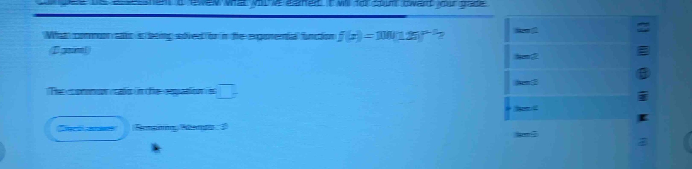 what common ratio is being solved for in the exponential function $f(x)…