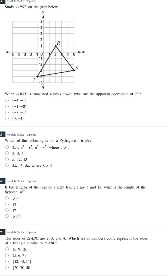 4 multiple choice 2 points study $\\triangle rst$ on the grid below. gr…