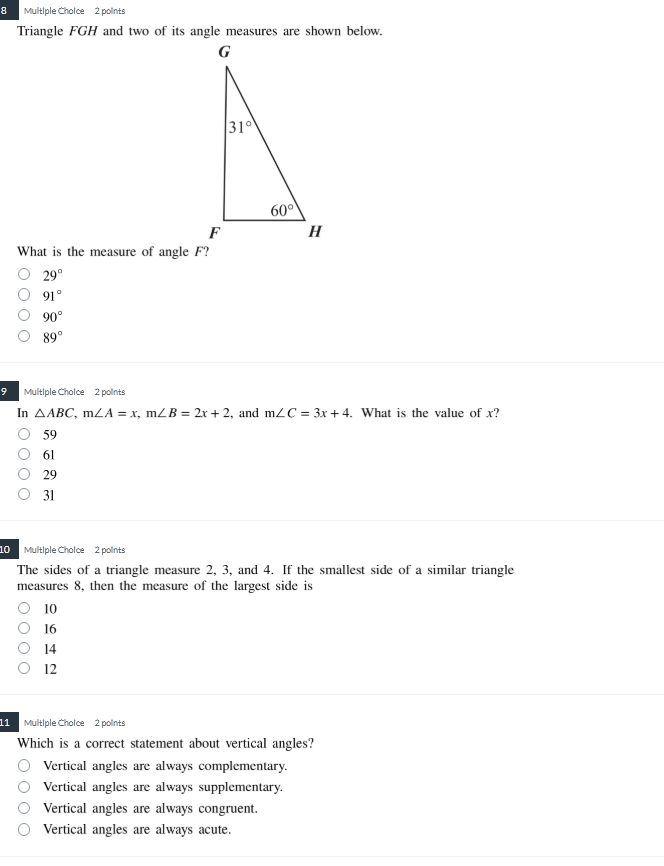 8 multiple choice 2 points triangle fgh and two of its angle measures a…