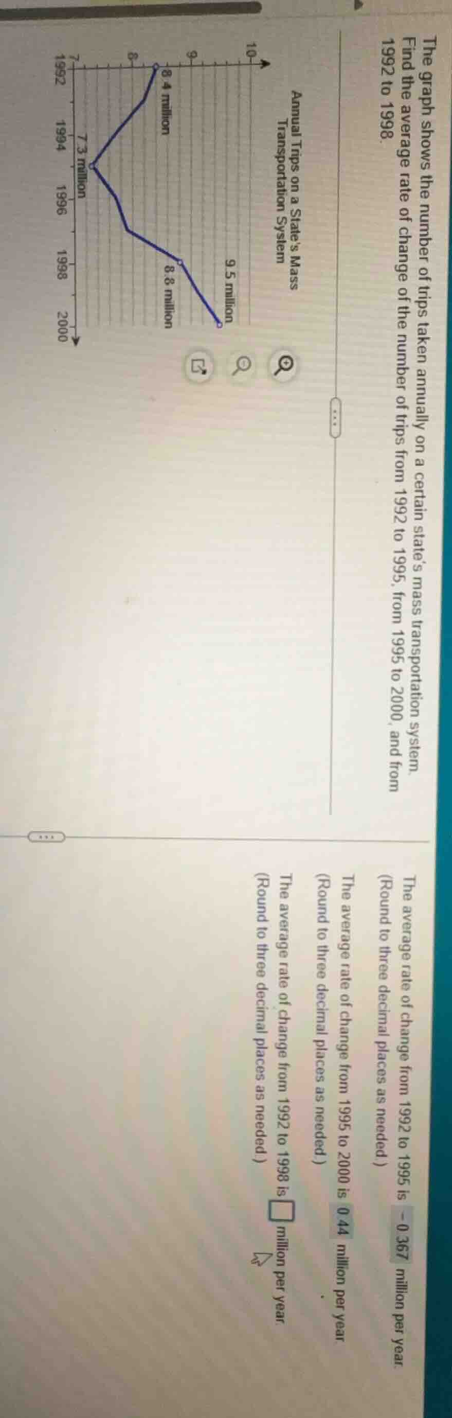 the graph shows the number of trips taken annually on a certain state’s…