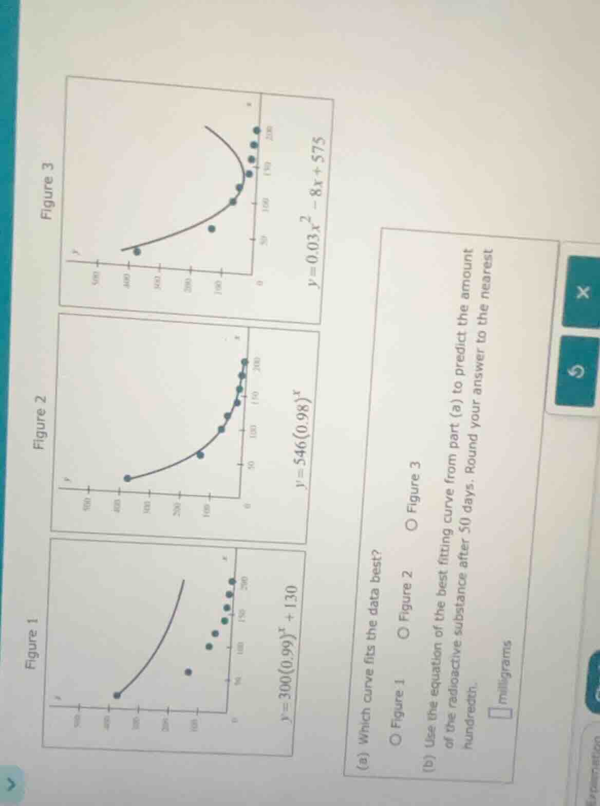figure 1 $y = 300(0.99)^x + 130$ figure 2 $y = 546(0.98)^x$ figure 3 $y…