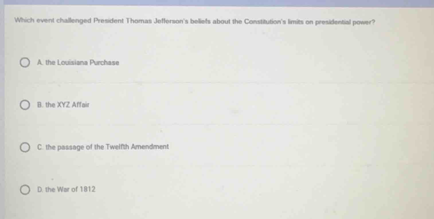 which event challenged president thomas jeffersons beliefs about the co…