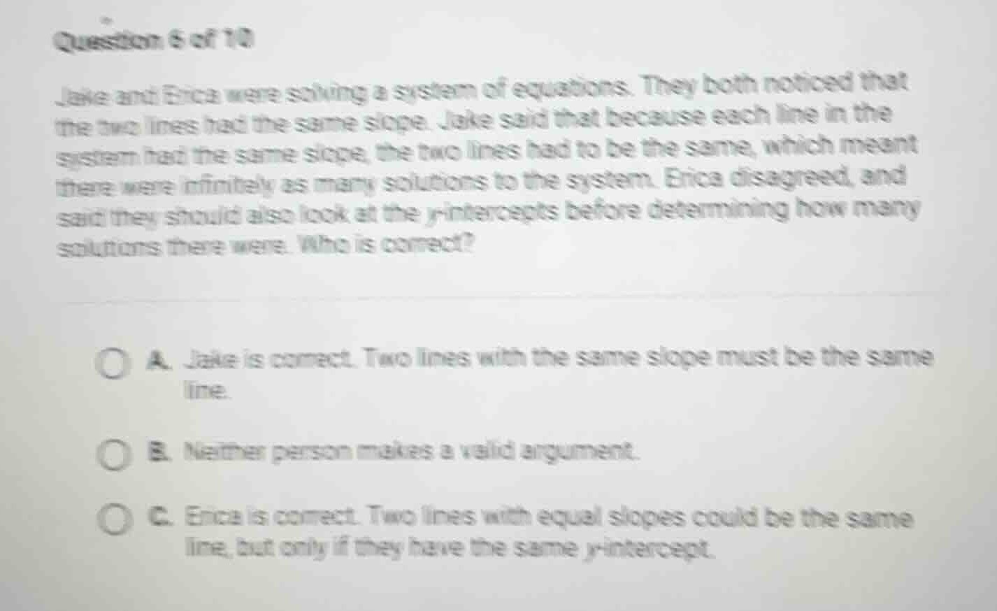 question 6 of 10 jake and erica were solving a system of equations. the…