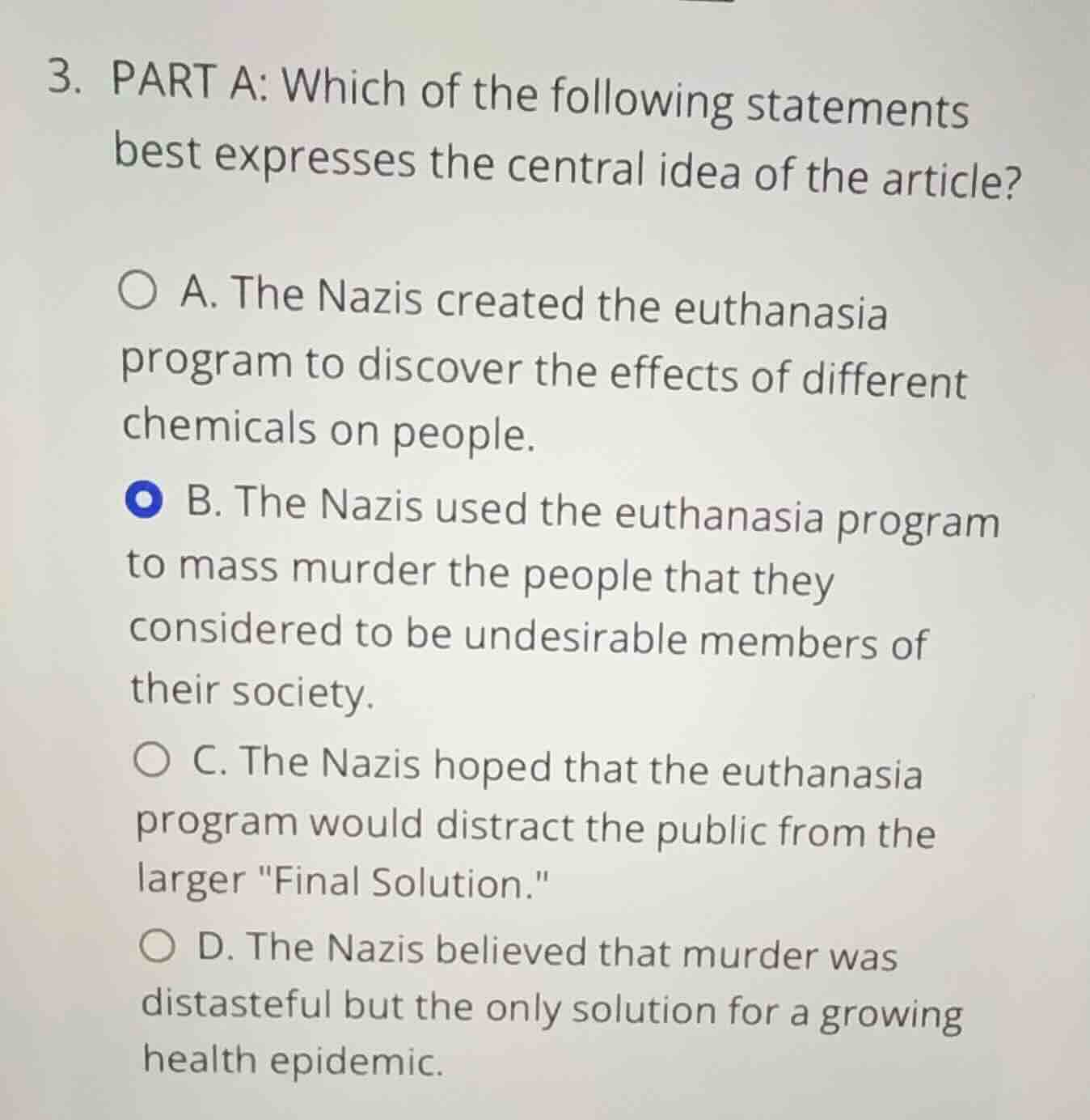 3. part a: which of the following statements best expresses the central…