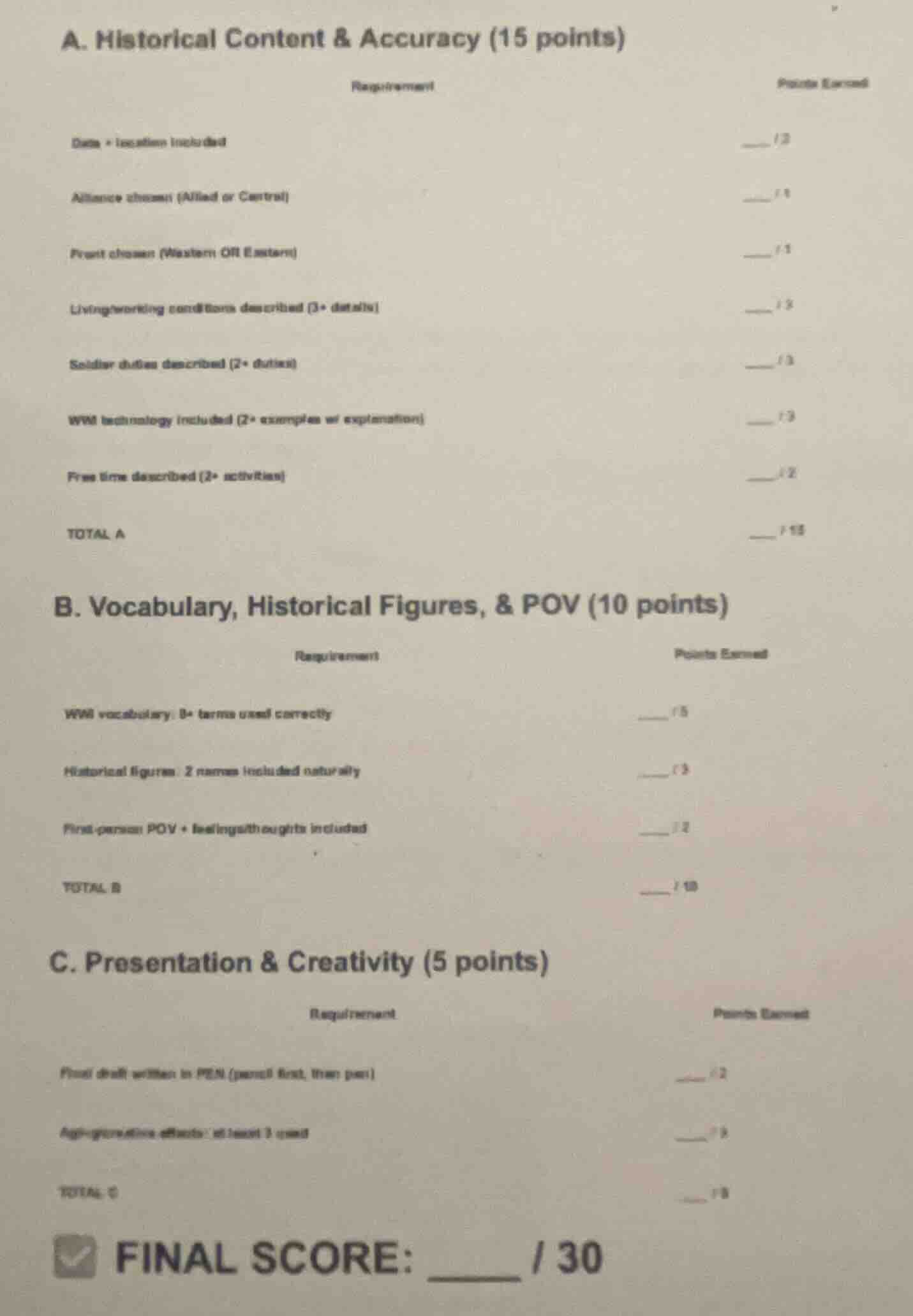 a. historical content & accuracy (15 points) requirement\tpoints earned…