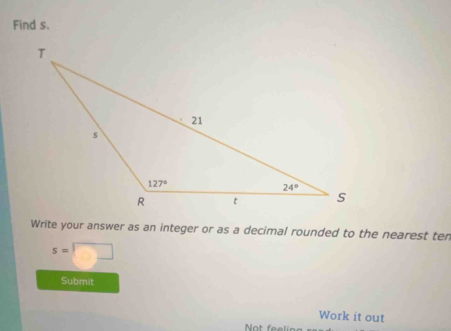 find s. write your answer as an integer or as a decimal rounded to the …