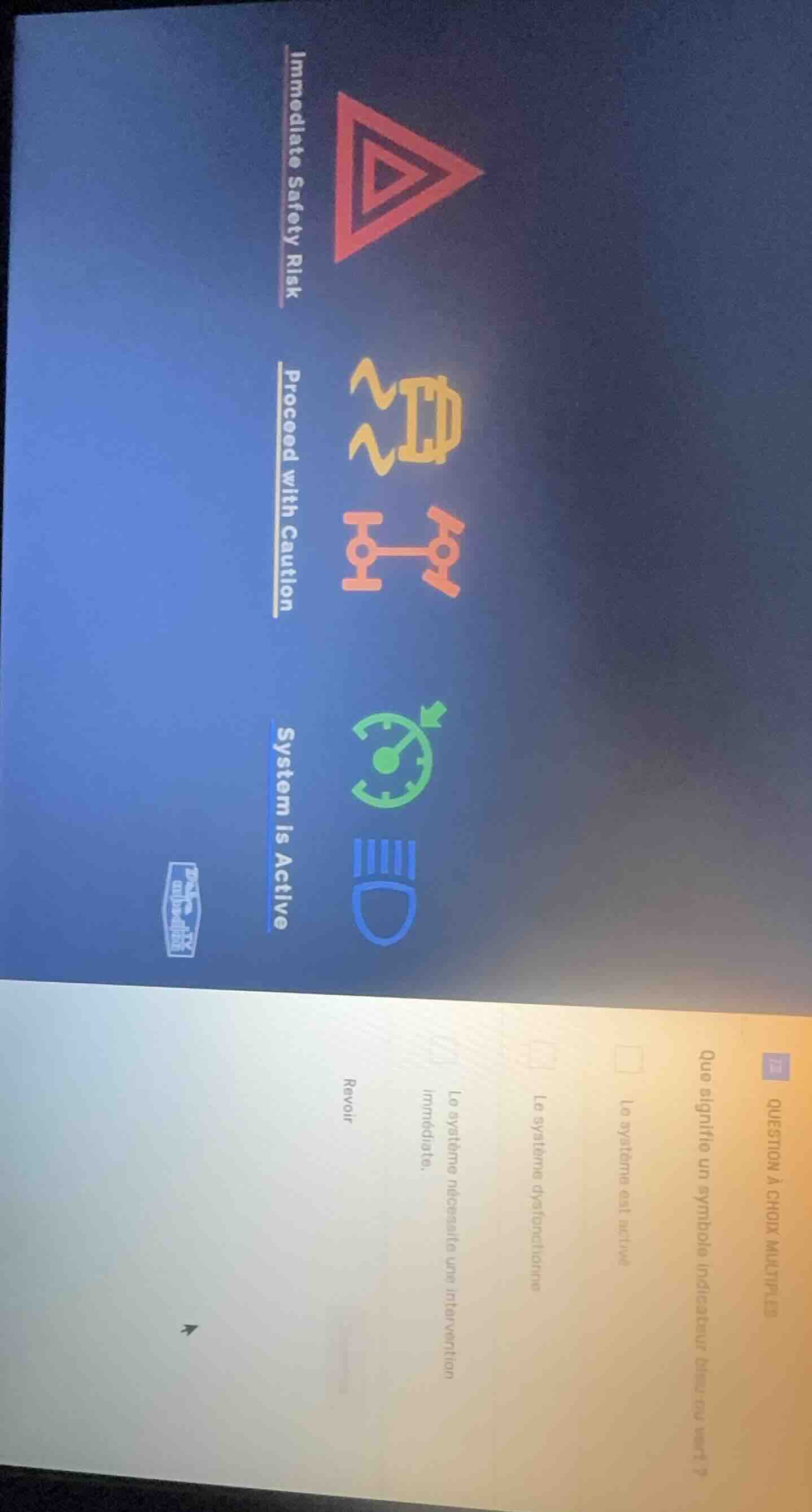 question à choix multiple que signifie un symbole indicateur bleu en ve…