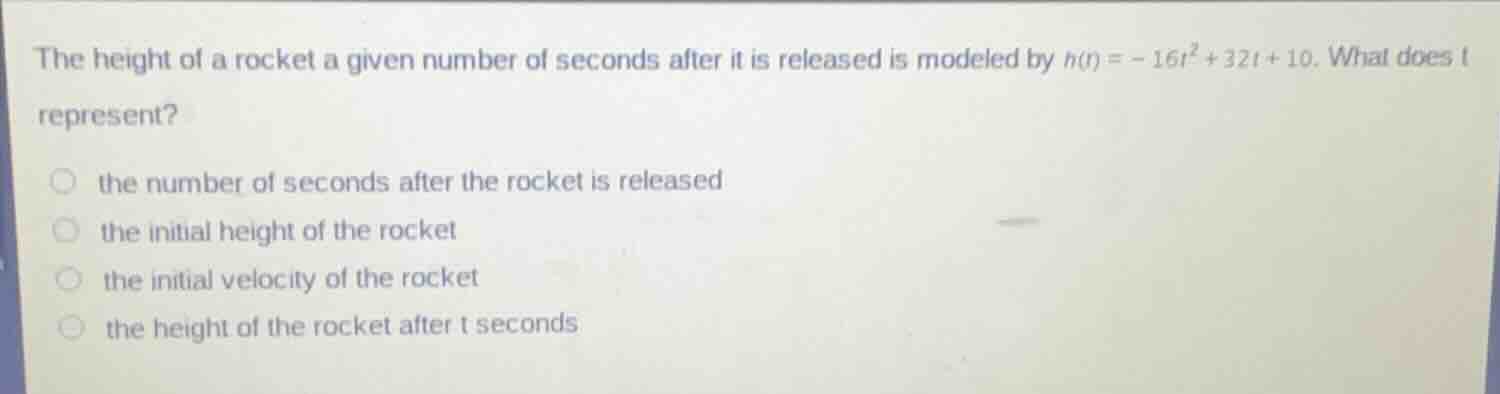 the height of a rocket a given number of seconds after it is released i…