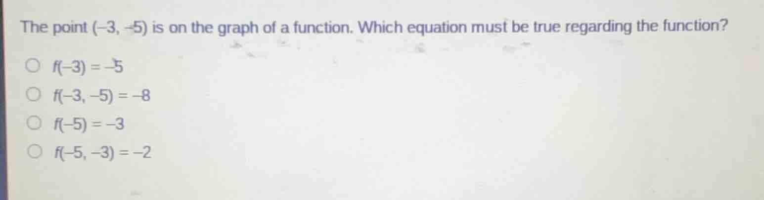the point (-3, -5) is on the graph of a function. which equation must b…