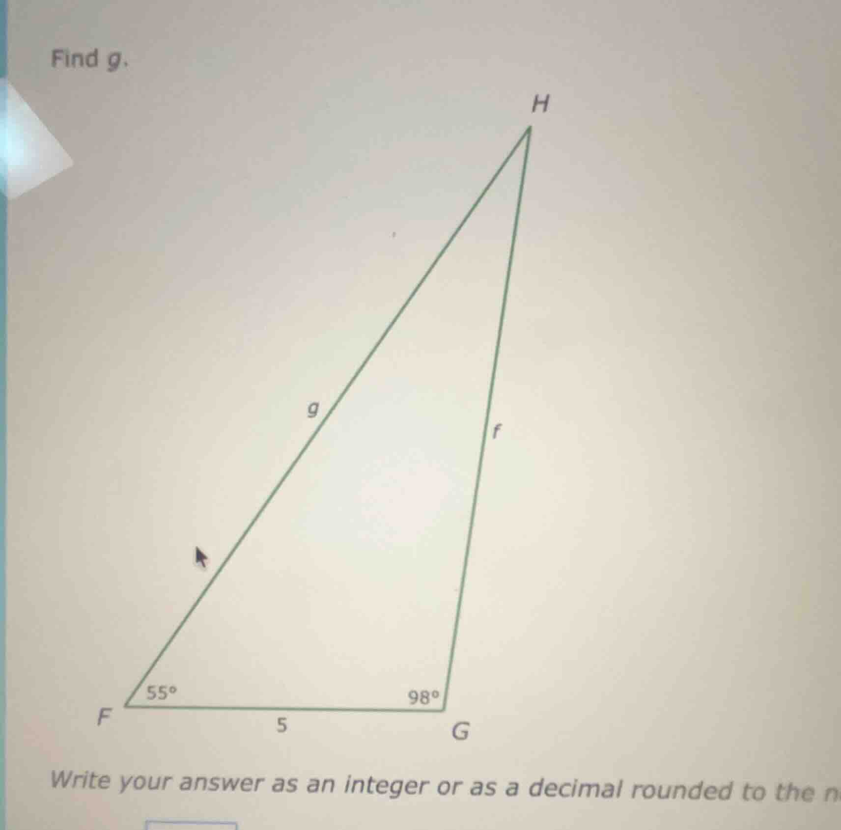find g. write your answer as an integer or as a decimal rounded to the n